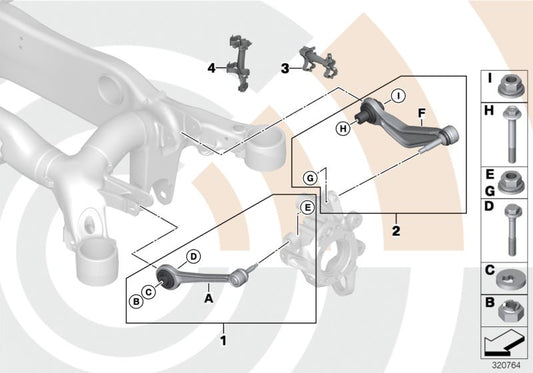 Repair Kit right suspension arm OEM 3332234884 for BMW E60 {520d, 523i, 525d, 525i, 530d, 530i}. Original BMW.