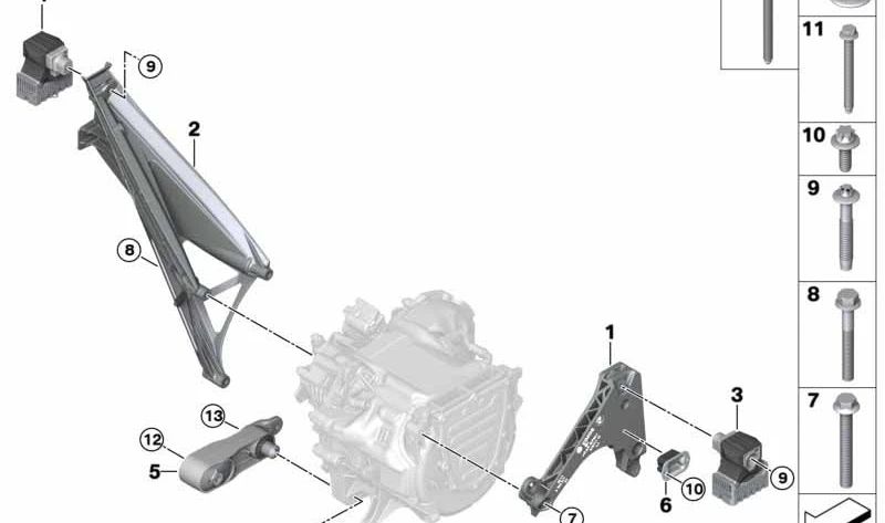 OEM transmission support 22116878936 for BMW I3 (I01, I01N). Original BMW piece.