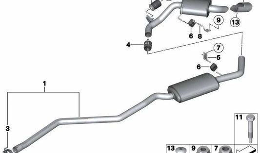 Silencioso central OEM 18307802750 para BMW E81, E87. Pieza original BMW.