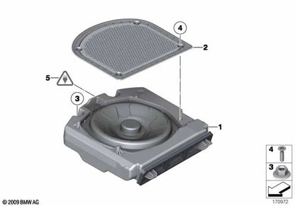 Left center subwoofer for BMW F07, F07N 5 Series (OEM 65139241119). Original BMW