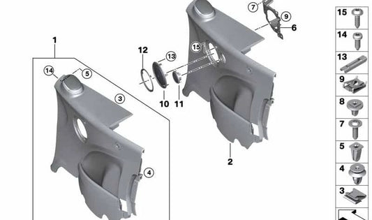 Revestimiento lateral trasero izquierdo OEM 51437465185 para MINI Cabrio F57, F57 LCI. Original MINI.