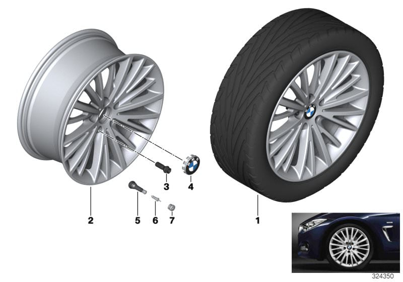 Llanta de aleación multirradio 399 trasera 19" OEM 36116856219 para BMW F30, F31, F32, F33, F36. Original BMW.