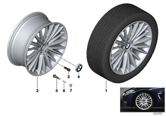 Llanta de aleación multirradio 399 trasera 19" OEM 36116856219 para BMW F30, F31, F32, F33, F36. Original BMW.
