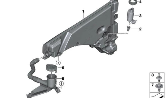 Windschutzscheibe Wasserpumpe OEM 61355A128A5 für BMW {F70, U11, U12, U10} und Mini {F65, F66, U25}. Kompatibel mit Wassertanks der Windschutzscheibenwischer. Original Mini und BMW.