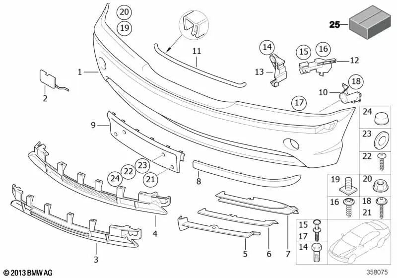 Moldura parachoques delantero central para BMW E46 (OEM 51117030611). Original BMW