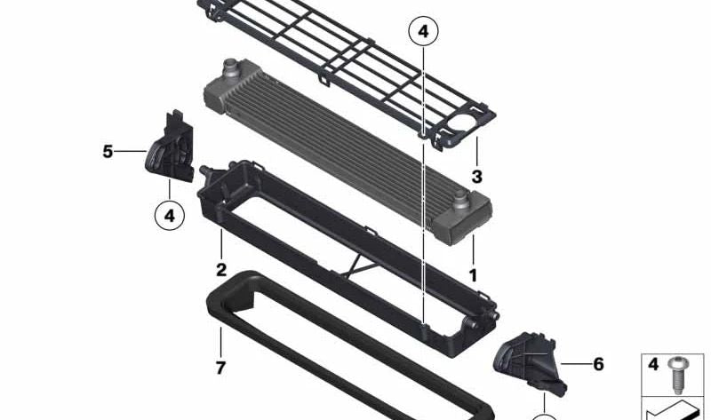 Soporte inferior derecho del radiador OEM 17118570831 para BMW X5 {E70,F15,F85} y BMW X6 {E71}. Original BMW.
