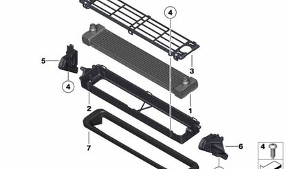 Soporte inferior izquierdo para radiador OEM 17118570832 para BMW E70, E71, F15, F16, F85, F86. Original BMW.