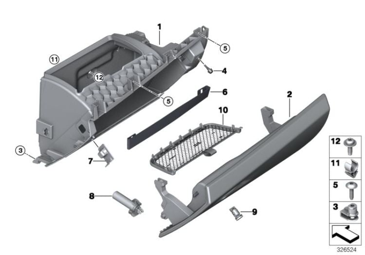 Tapa guantera izquierda OEM 51169287305 para BMW X5 F15 xDrive25d, xDrive30d, xDrive35d, xDrive40d. Original BMW.