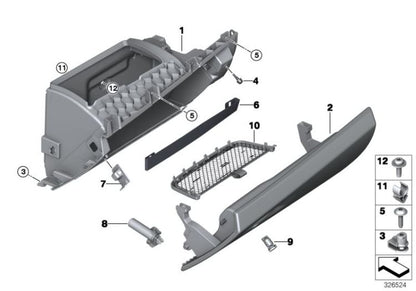 Tapa guantera izquierda OEM 51169287305 para BMW X5 F15 xDrive25d, xDrive30d, xDrive35d, xDrive40d. Original BMW.