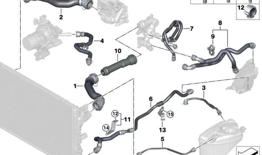 Manguera del depósito del motor OEM 17128597751 para BMW G30, G31, G32, G11, G12, G14, G15, G16. Original BMW.