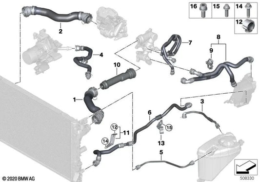 Tubo de tanque de expansão para BMW G30N, G31N, G32N, G11N, G12N, G14, G15, G16 (OEM 17128597750). BMW original