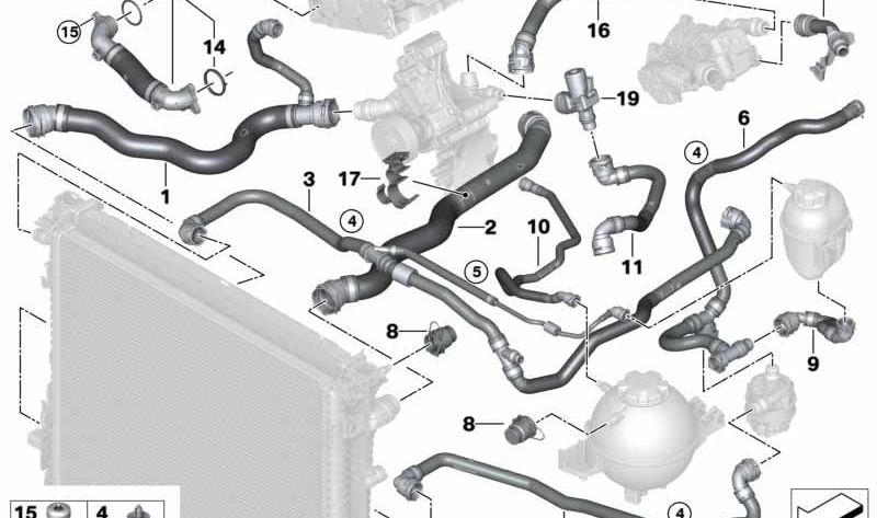 Tubería de retorno de refrigerante OEM 17128670700 para BMW X3 G01 y X4 G02. Compatible con xDrive20i y xDrive30i. Original BMW.