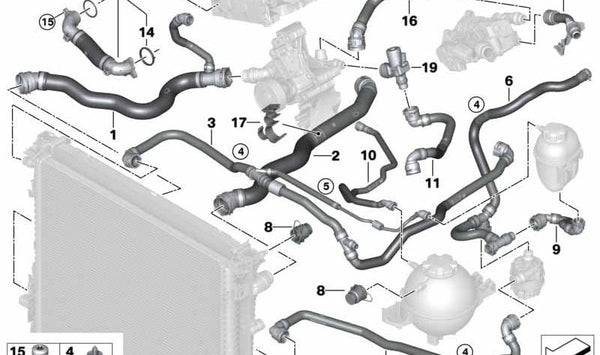 Tubería de retorno de refrigerante OEM 17128670700 para BMW X3 G01 y X4 G02. Compatible con xDrive20i y xDrive30i. Original BMW.