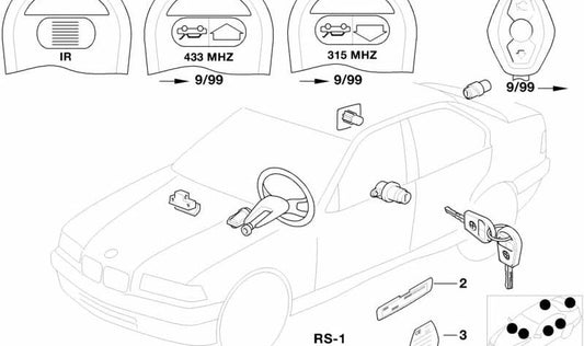 Kit de reparación de cerradura OEM 51218150063 para BMW E38. Original BMW.