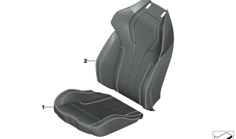 Funda de asiento confort en cuero blanco/azul OEM 52107997124 para BMW X5 F95 y X6 F96. Repuesto original BMW.