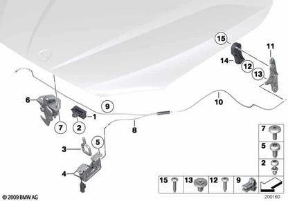 Cerradura del capó delantero para BMW X1 E84 (OEM 51232990367). Original BMW.