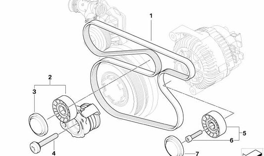 Correa de accesorios OEM 11288477780 para BMW E87, E90, E91, E92, E93 (modelos 118d, 120d, 318d, 320d con motor M47). Original BMW.