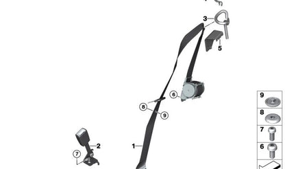 Cinturón de seguridad trasero derecho OEM 72117347726 para BMW i3 {I01, I01N}. Pieza original BMW.