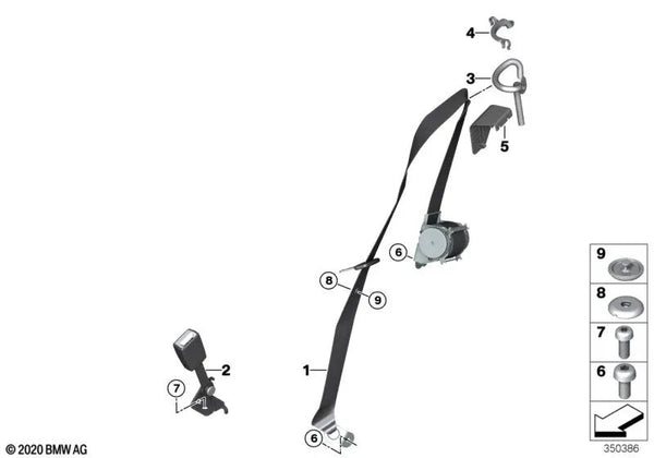 Desviador de cinturón izquierdo OEM 72117367145 para BMW i3 I01, i3 I01 LCI. Original BMW.