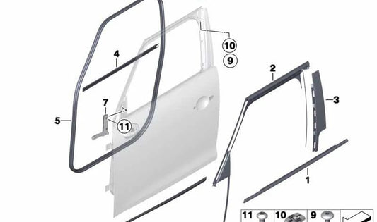 Junta de puerta delantera OEM 51339808654 para MINI Countryman R60 (2010-2016). Original MINI.