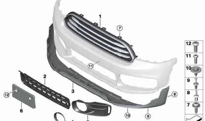 Rejilla central parachoques delantero OEM 51117422938 para MINI F60 (Cooper, Cooper S, All4) con y sin sensores PDC. Original MINI.