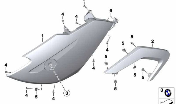Revestimiento lateral superior derecho OEM 46637711696 para BMW Motorrad R1200RT, R900RT. Original BMW Motorrad.