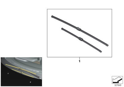 Juego de escobillas limpiaparabrisas OEM 61615A87368 para BMW i3 (I01) 60Ah, 94Ah, 120Ah y 120Ah Rex. Modelos compatibles: i3 desde 2013 hasta 2022. Original BMW.