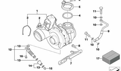 Abrazadera de tubo OEM 11657796718 para BMW E90, E91, E92, E93, E60, E61, E65, E66, E83, E70, E71. Pieza para sistema de turbo y escape. Original BMW.