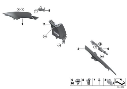 Adorno columna B superior derecha antracita OEM 51438056974 para BMW Serie 4 F32, F32 LCI, F82 M4, F82 M4 LCI. Original BMW.