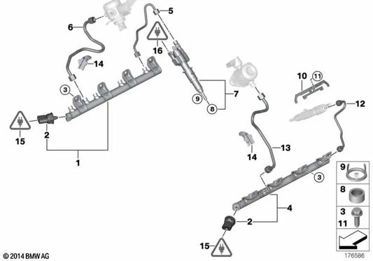 Injection pipe for BMW 5 Series F07, F10, F11, 6 Series F12, F13, 7 Series F01, F02, F04, X5 E70, X6 E71 (OEM 13537547599). Original BMW.