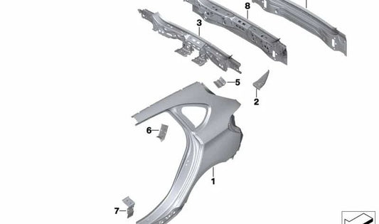 Refuerzo columna D izquierda OEM 41217407915 para BMW Serie 2 Active Tourer F46, F46N. Pieza original BMW.