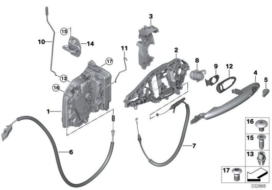 Asidero exterior de puerta derecha OEM 51217434538 para MINI F56, F55, Clubman F54, Cabrio F57, Countryman F60... y más. Original MINI.