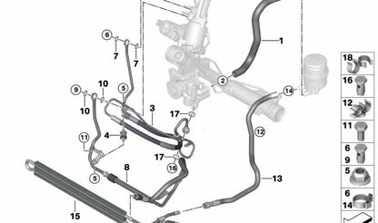 Tubo de aspiración dirección activa OEM 32416850101 para BMW E81 y E82 (modelos 125i, 128i, 130i). Original BMW.