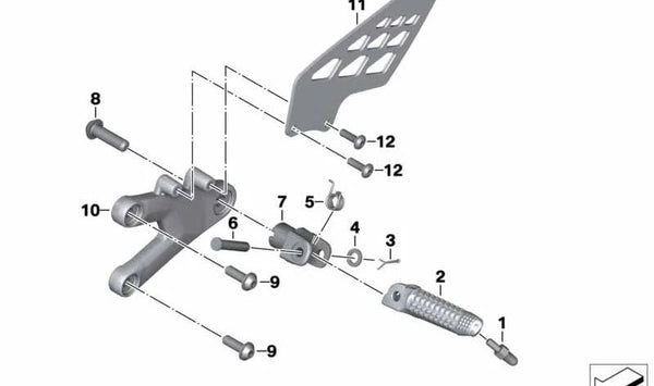 Perno reposapiés delantero OEM 46717715502 para motos BMW HP4 (K42), S 1000 RR (K46). Original BMW Motorrad.