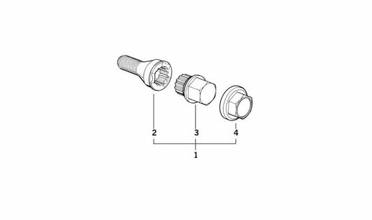 Wheel screw with OEM code 36131181261 for BMW E30, E36, E46, E34, E39, E60, E63, E64, E32, E38, E31, Z1, Z3, E85, E52 and Mini R50, R52, R53. Original BMW and Mini.