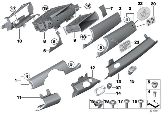 Cubierta panel instrumentos lado acompañante OEM 51452752876 para MINI R55, R56. Original MINI.