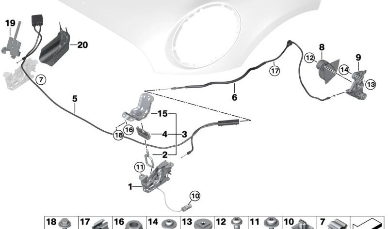 Cerradura capó delantero derecha OEM 51237484234 para MINI Countryman F60, F60 LCI. Original MINI.