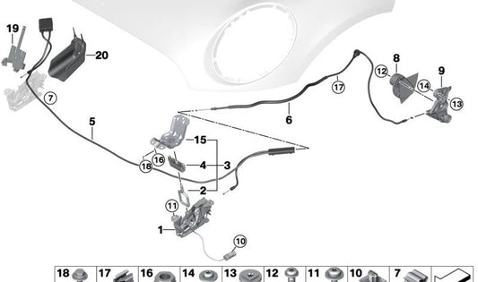 Cerradura capó delantero derecha OEM 51237484234 para MINI Countryman F60, F60 LCI. Original MINI.