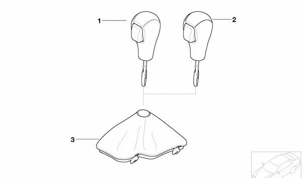 Pomo de cambio de marchas en cuero con embellecedor de plástico OEM 25167584140 para BMW E85, E86. Original BMW.