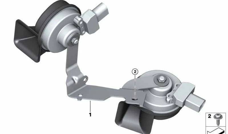 Bocina eléctrica con soporte OEM 61337356775 para MINI F54 (Clubman). Recambio original MINI.