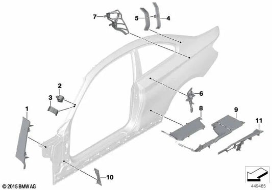 Peça de estrutura do arco da roda traseira para BMW Série 2 F22, F87 (OEM 41217390528). BMW originais.