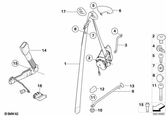 Rechte vordere Sicherheitsgürtel mit Kraftbegrenzer für BMW E88 (OEM 72116981476). Original BMW