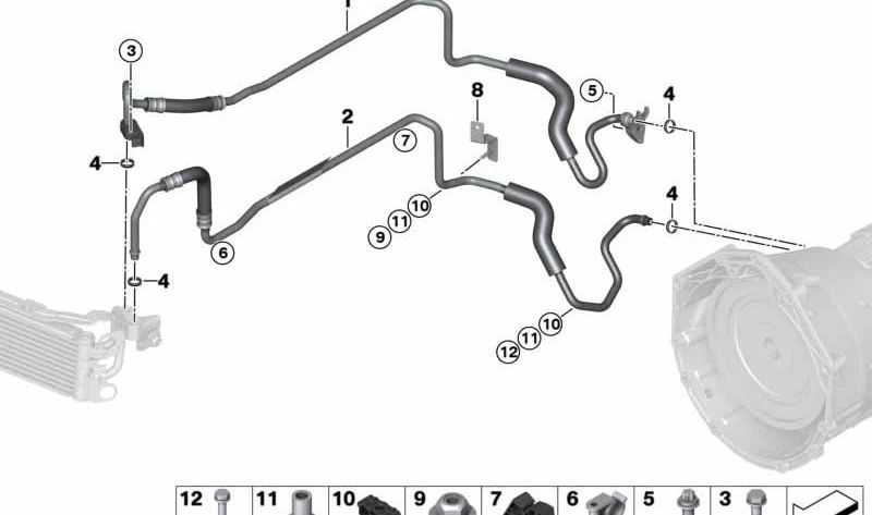 Pipe de retour du réfrigérateur d'huile de transmission OEM 1722283581 pour BMW E90, E92, E93. BMW d'origine.