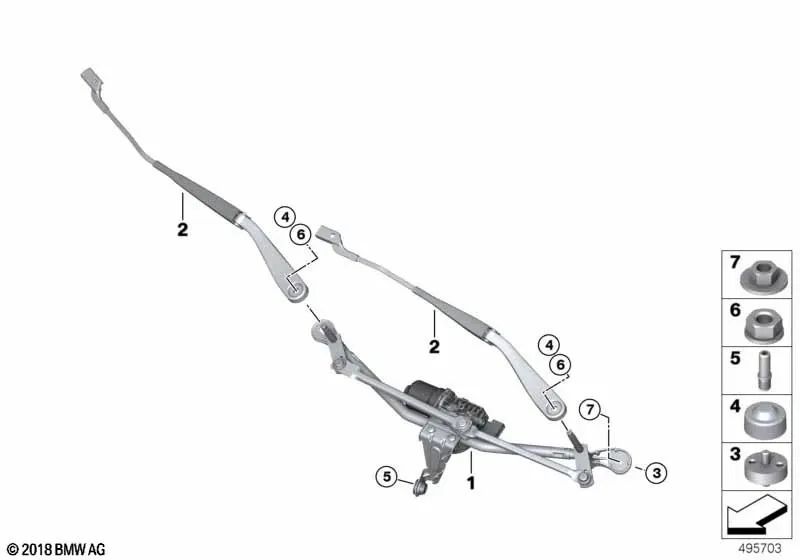 Braço do limpador de pára -brisa para BMW X5 F95, G05, G18; X6 F96, G06; X7 G07 (OEM 61619479244). BMW original