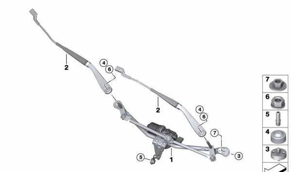 Brazo del limpiaparabrisas lado copiloto OEM 61619479245 para BMW G05, G18, F95, G06, F96, G07. Original BMW.