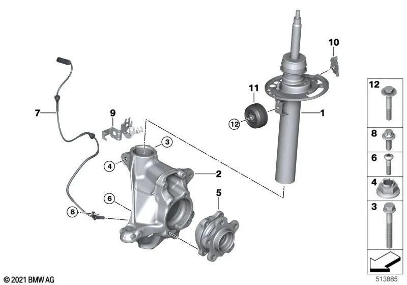 Front left shock absorber for BMW X3 G01, G01N (OEM 31316871781). Original BMW
