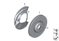 Disco de freno construcción ligera ventilado delantero derecho OEM 34106898726 para BMW X5 E70, F15, X6 E71, E72, F16. Original BMW.