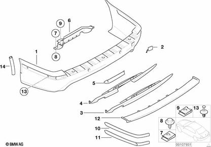 Moldura trasera izquierda para BMW Serie 5 E39 (OEM 51127902991). Original BMW.