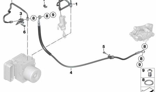 Tubería de freno trasera OEM 34327718189 para motos BMW K1200 S, K1200 R, K1200 R Sport. Original BMW Motorrad.