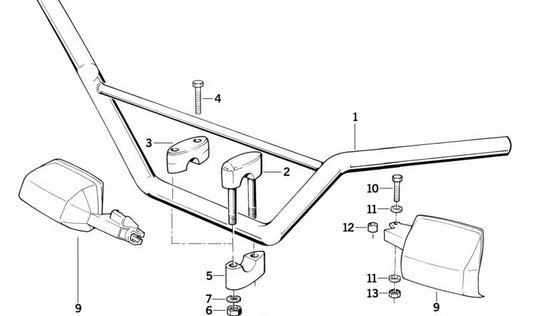 Upper OEM handlebar support 32711242418 for BMW F650, F650Gs, F650ST, G650Gs, G650xChallenge, G650xcountry, G650xmoto, R850R, R1100GS, R1100R, R1150GS, R1150R. Original BMW.